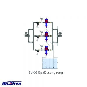 sơ đồ lắp đặ thiết bị châm phân định lượng mixtron kiểu song song