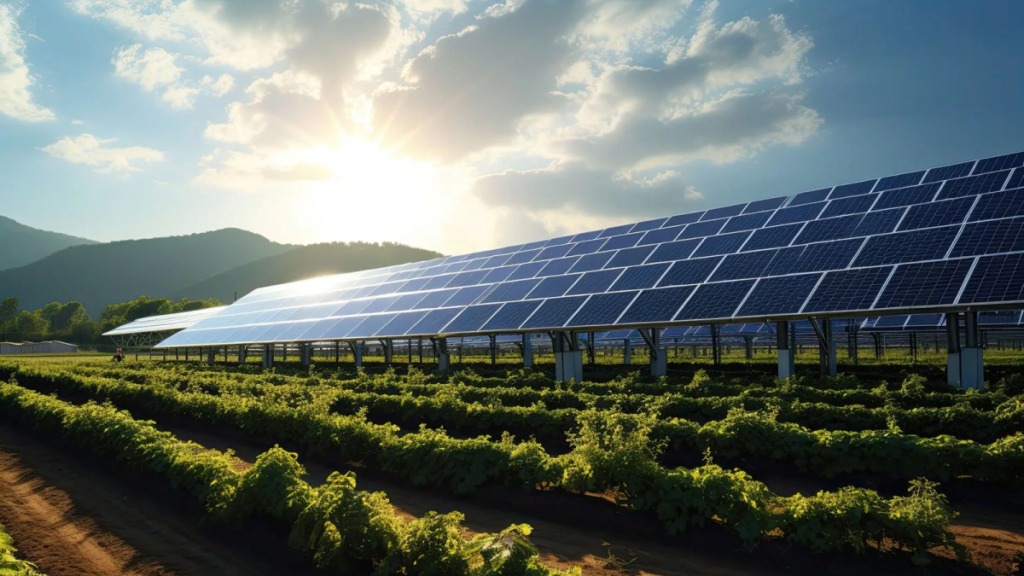 Mô hình agrivoltaics sử dụng tấm pin hai mặt lắp đặt theo phương thẳng đứng