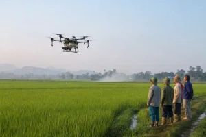 Drone nông nghiệp trên đồng lúa Diên Sanh: gieo sạ, bón phân chuẩn