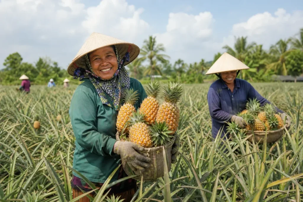 Giá khóm An Giang tăng vọt lên 15.000 đồng/trái, nông dân phấn khởi
